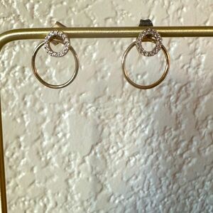 Anthropologie Crystal Gold Circle in a Circle Earrings